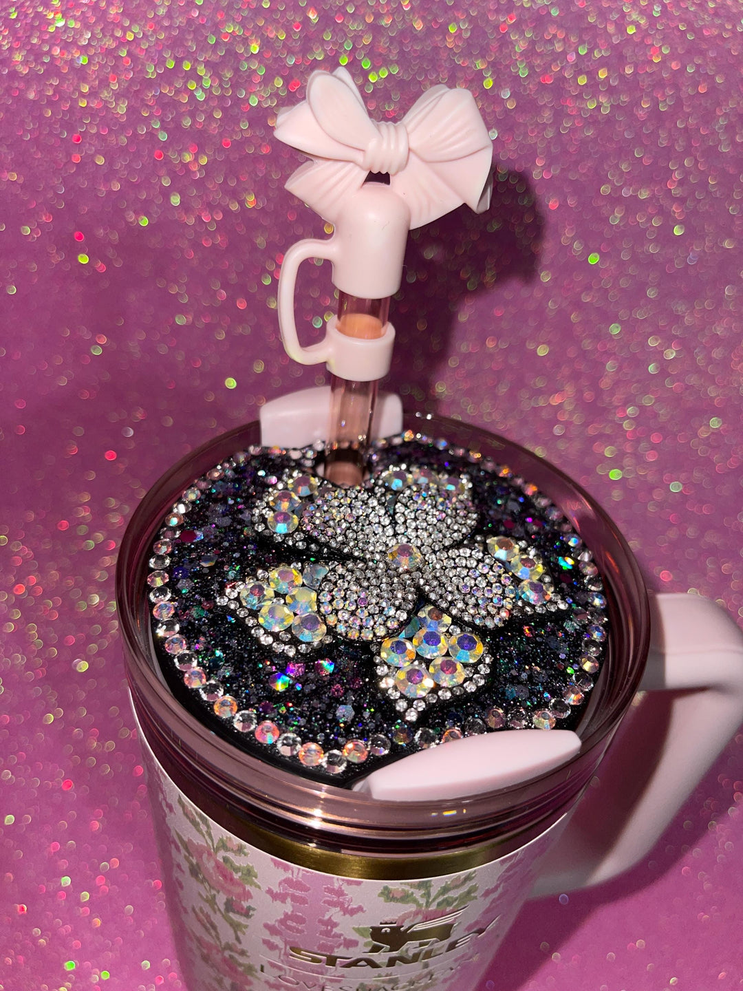 Rhinestone Pink Flower, Rhinestone topper, fits Stanley lids, Rhinestones, decorative lid, unique gift, Hot Seller