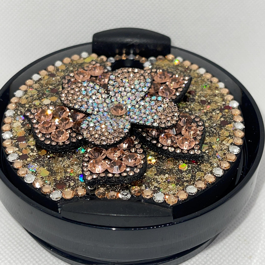 Rhinestone Gold Flower, Rhinestone topper, fits Stanley lids, Rhinestones, decorative lid, unique gift, Hot Seller