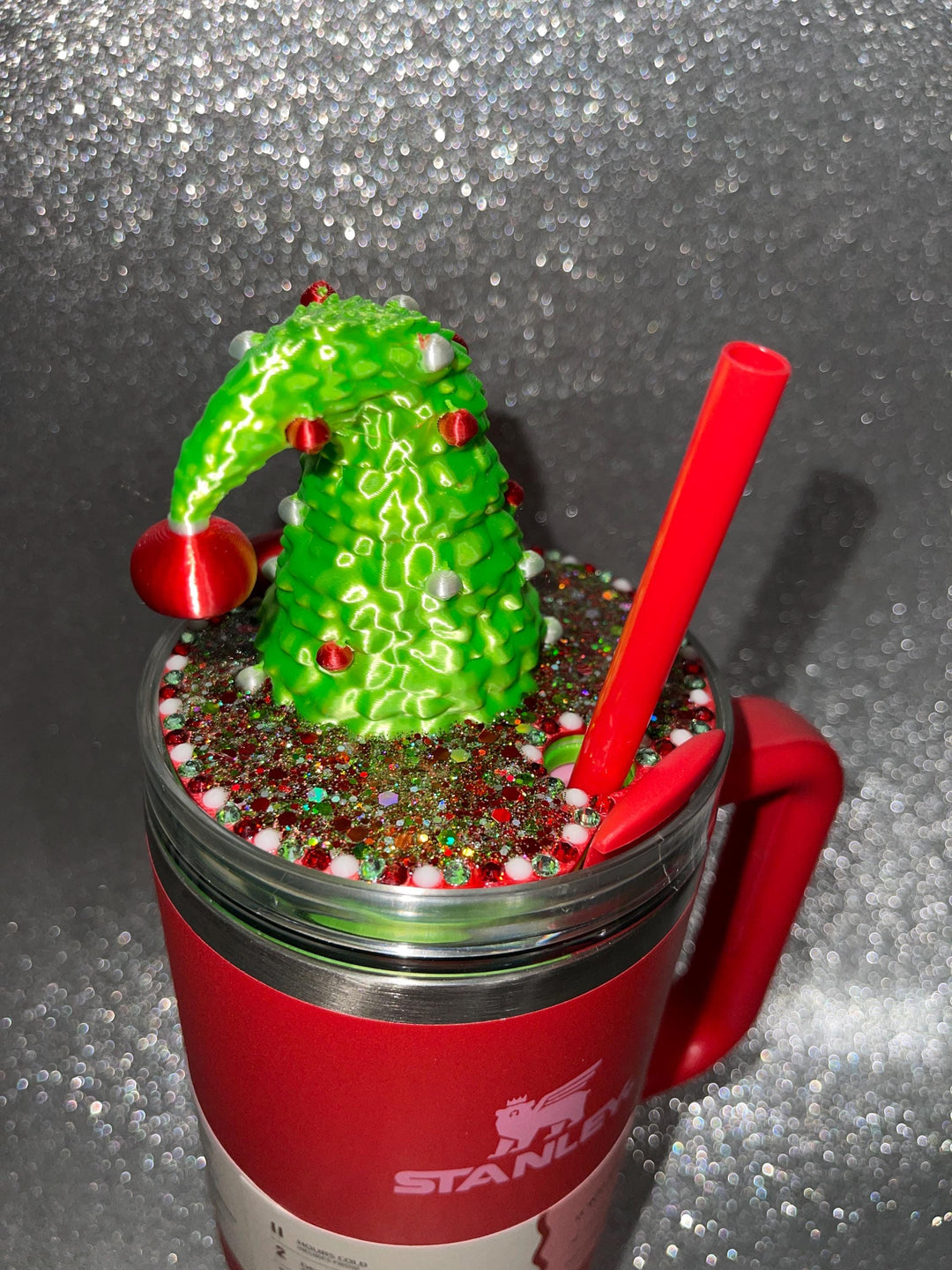 Whimsical Christmas Tree Topper, Fun style Christmas tree Tumbler Topper 3D Decorative Lid, fits a 40 oz Stanley tumbler lid, unique gift