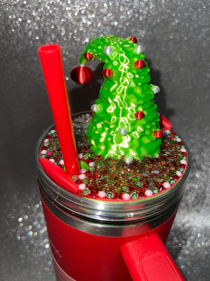 Whimsical Christmas Tree Topper, Fun style Christmas tree Tumbler Topper 3D Decorative Lid, fits a 40 oz Stanley tumbler lid, unique gift