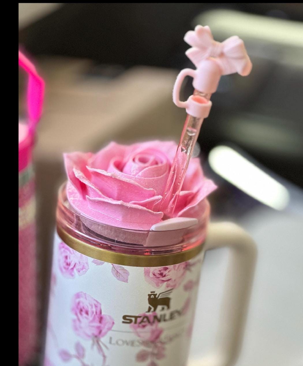 3D Rose Tumbler Topper that fit the Love Shack Fancy Stanley lids, Rose tumbler topper, 3D Decorative Lid attachment, HOT SELLER