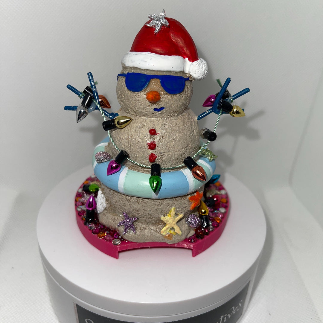 Rhinestone Beach Snowman tumbler topper lid, Christmas tumbler accessories, Christmas Tumbler Topper 3D Decorative Lid,, unique gift