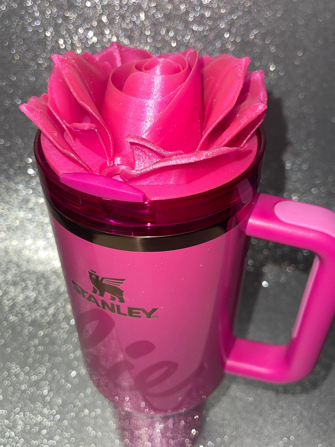 3D Rose Tumbler Topper that fit the new Icon, Pink Punch Shimmer, Berry Pink Glitter Truffle Tumbler lids, Rose tumbler topper