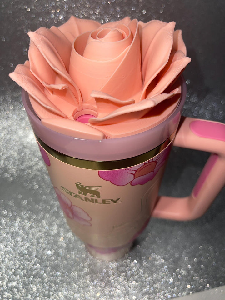 3D Rose Tumbler Topper that fit the new Barb x Stan 80s Peaches n Cream Tumbler lids, Rose tumbler topper, 3D Decorative Lid