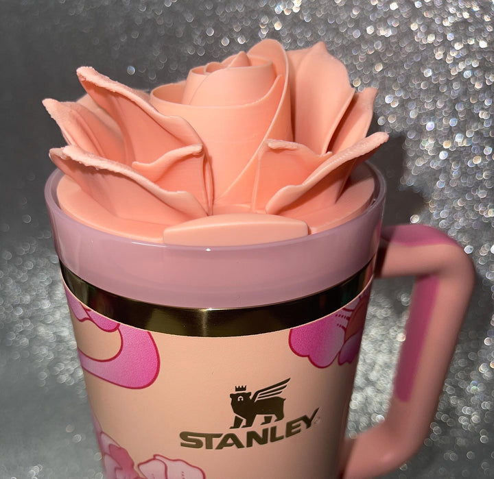 3D Rose Tumbler Topper that fit the new Barb x Stan 80s Peaches n Cream Tumbler lids, Rose tumbler topper, 3D Decorative Lid