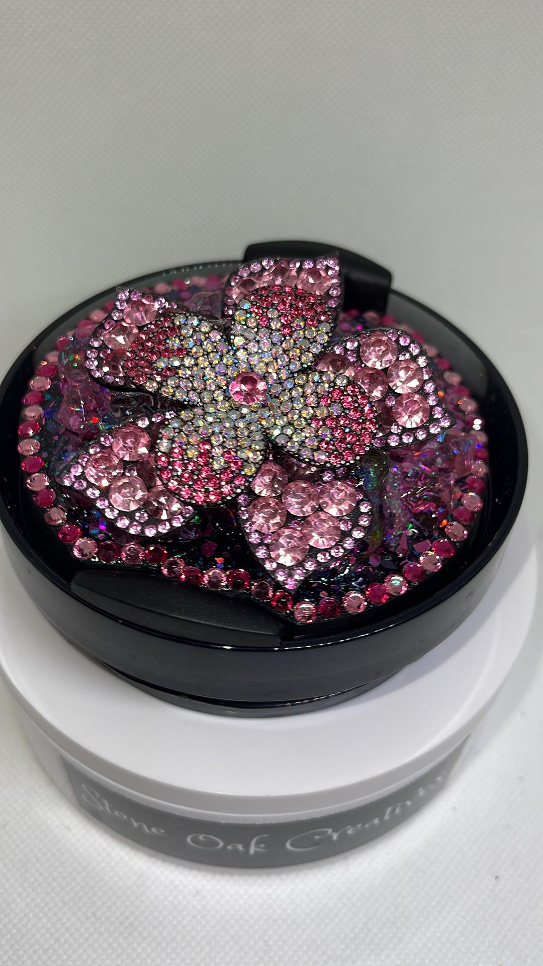 Rhinestone Pink Flower, Rhinestone topper, fits Stanley lids, Rhinestones, decorative lid, unique gift, Hot Seller