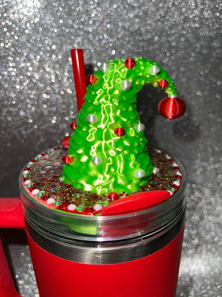 Whimsical Christmas Tree Topper, Fun style Christmas tree Tumbler Topper 3D Decorative Lid, fits a 40 oz Stanley tumbler lid, unique gift