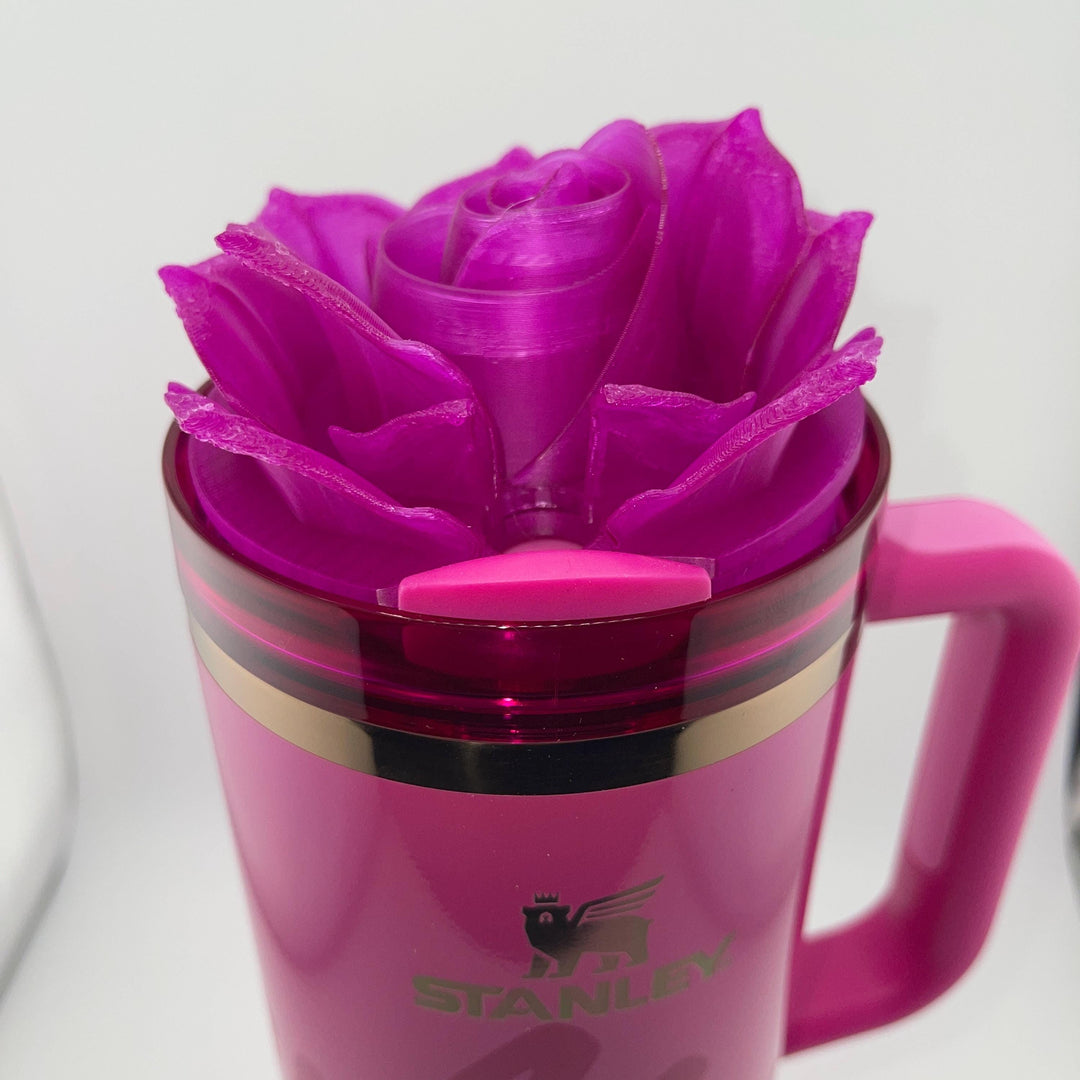 3D Rose Tumbler Topper that fit the new Icon, Pink Punch Shimmer, Berry Pink Glitter Truffle Tumbler lids, Rose tumbler topper