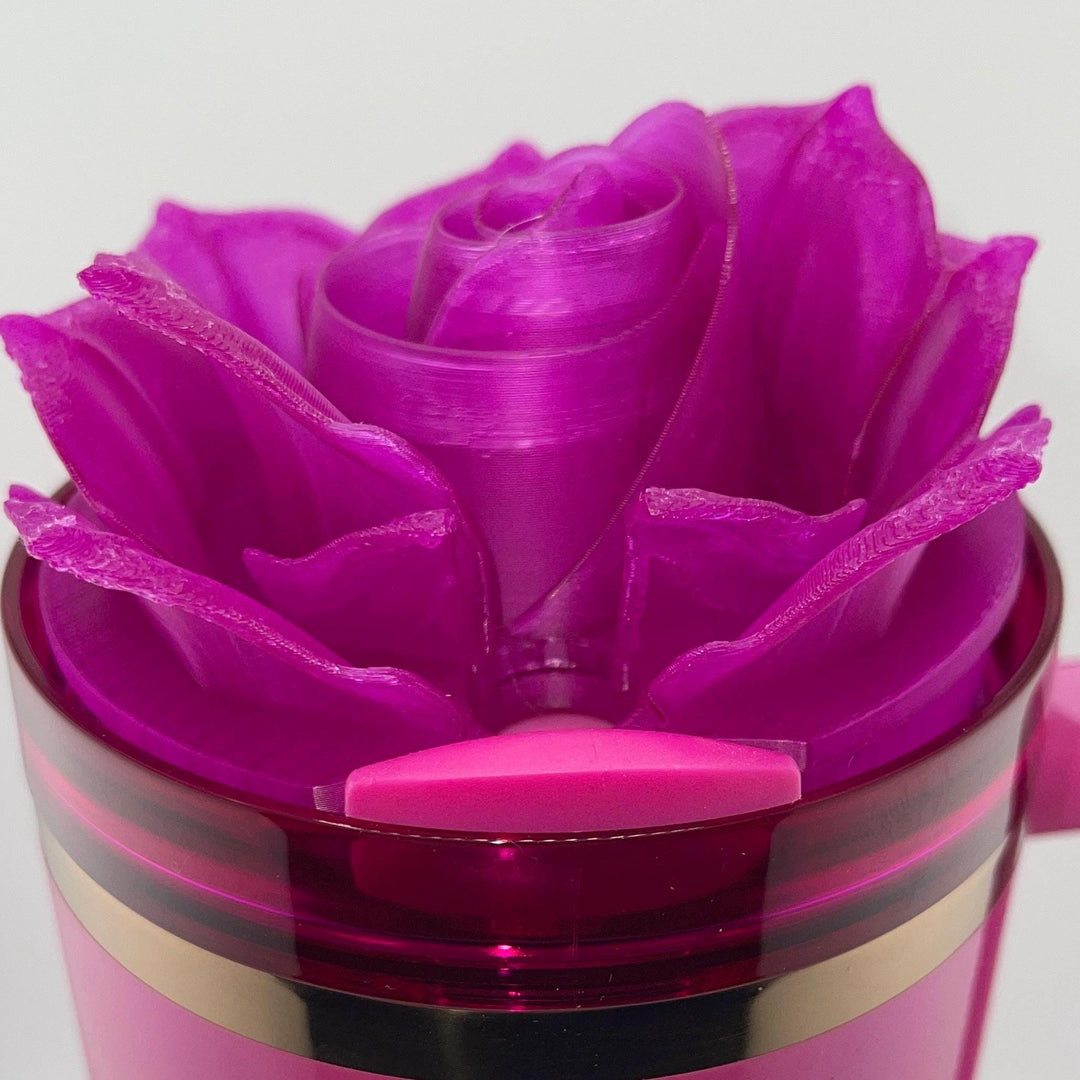 3D Rose Tumbler Topper that fit the new Icon, Pink Punch Shimmer, Berry Pink Glitter Truffle Tumbler lids, Rose tumbler topper