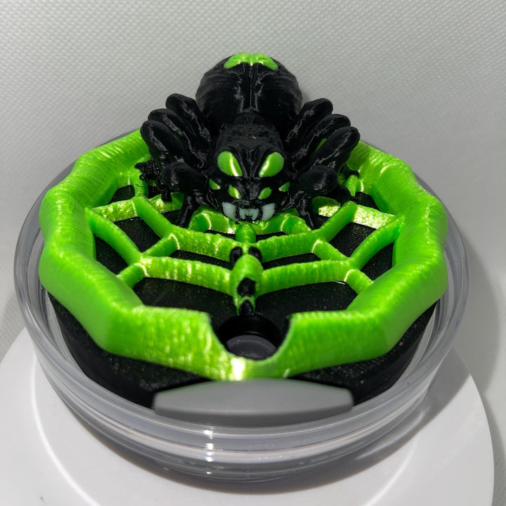 Halloween Neon Green Spiderweb Tumbler Topper and Boot, Halloween Tumbler Sleeve, Fits your 40 oz Web Glow Stanley, Unique Gift, BEST SELLER