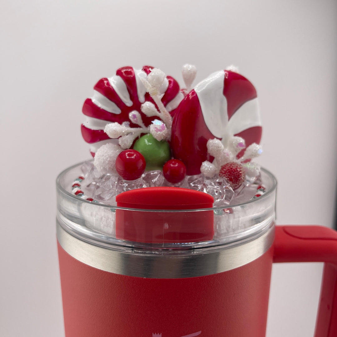 Whimsical Christmas Candy Topper, Merry Christmas Tumbler Topper 3D Decorative Lid, fits your Stanley tumbler lid, unique Christmas gift