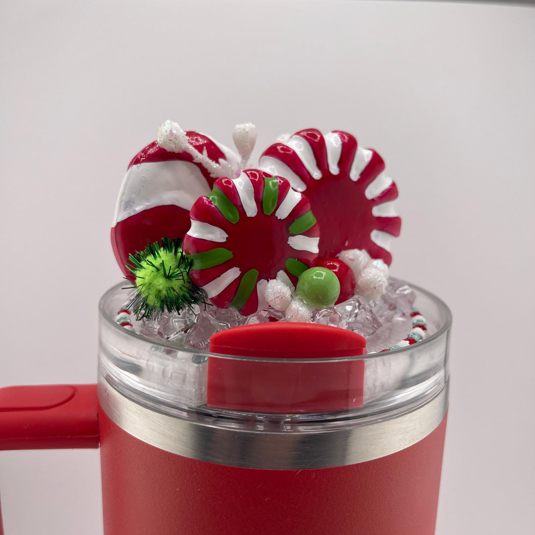 Whimsical Christmas Candy Topper, Merry Christmas Tumbler Topper 3D Decorative Lid, fits your Stanley tumbler lid, unique Christmas gift