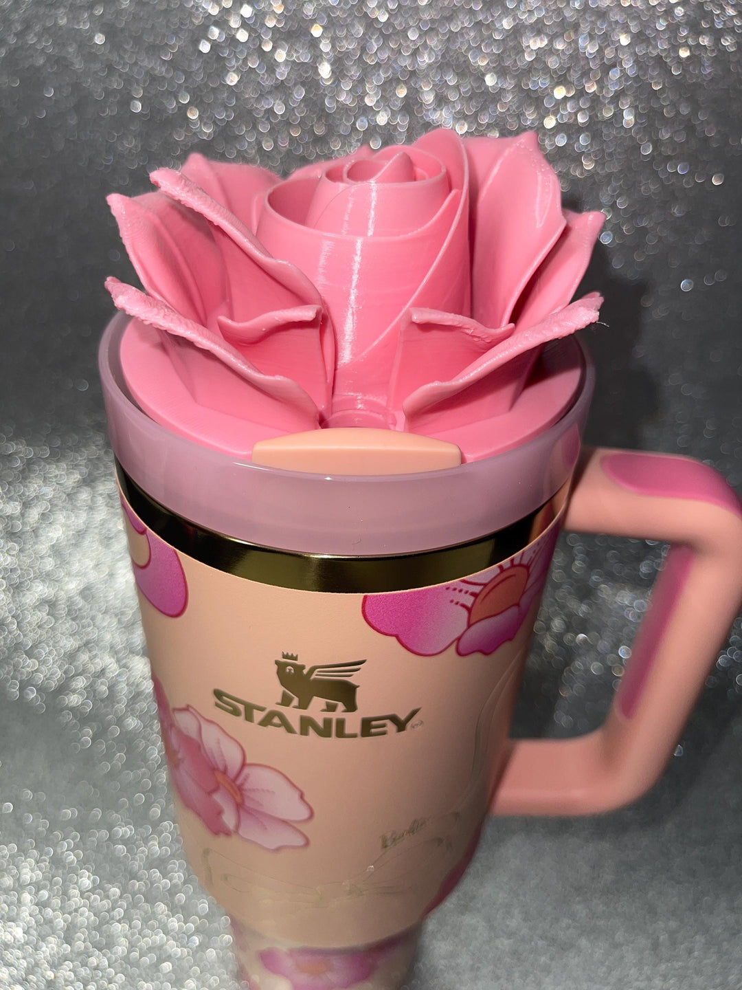 3D Rose Tumbler Topper that fit the new Barb x Stan 80s Peaches n Cream Tumbler lids, Rose tumbler topper, 3D Decorative Lid