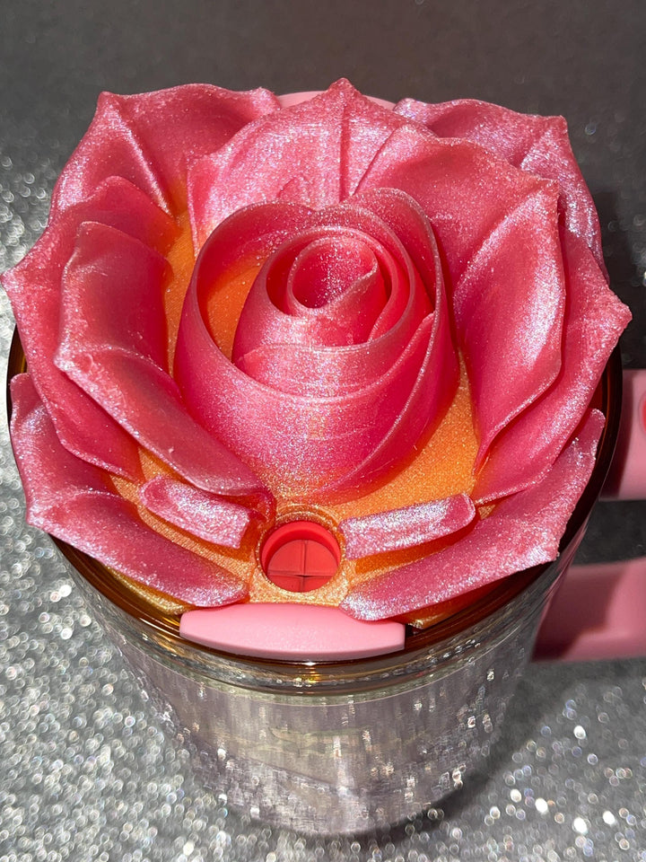 3D Rose Tumbler Topper that fit the new Twist n Turn or Moolah Kicks lids, Rose tumbler topper, 3D Decorative Lid