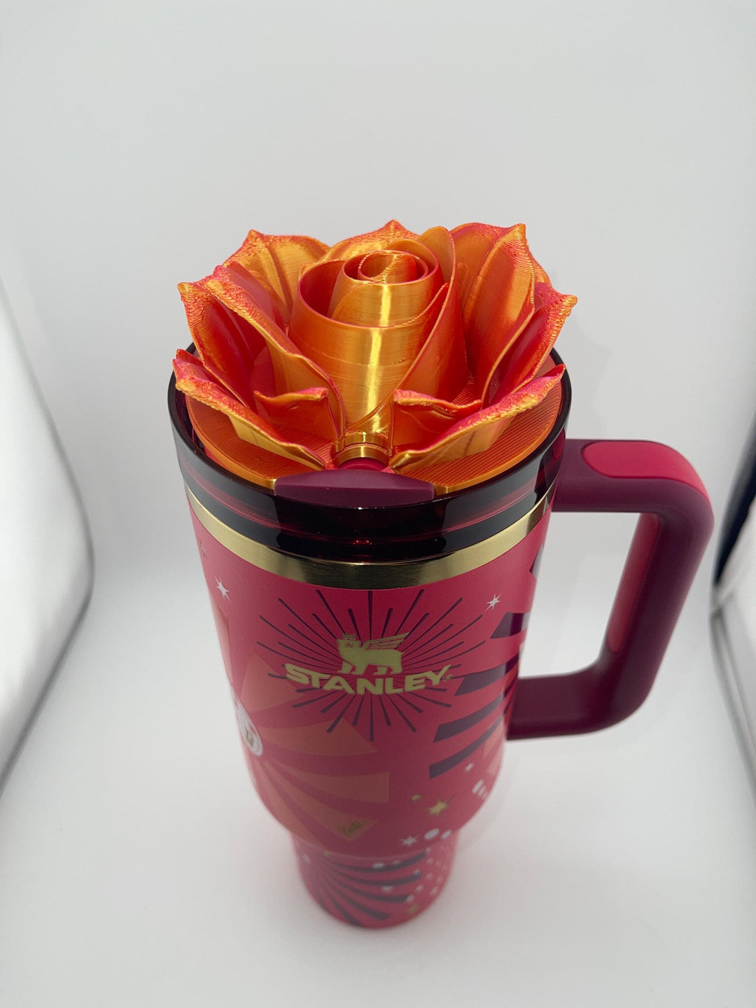 3D Rose Tumbler Topper that fit the new Barbie x Stanley 80s Dynomite lids, Rose tumbler topper, 3D Decorative Lid