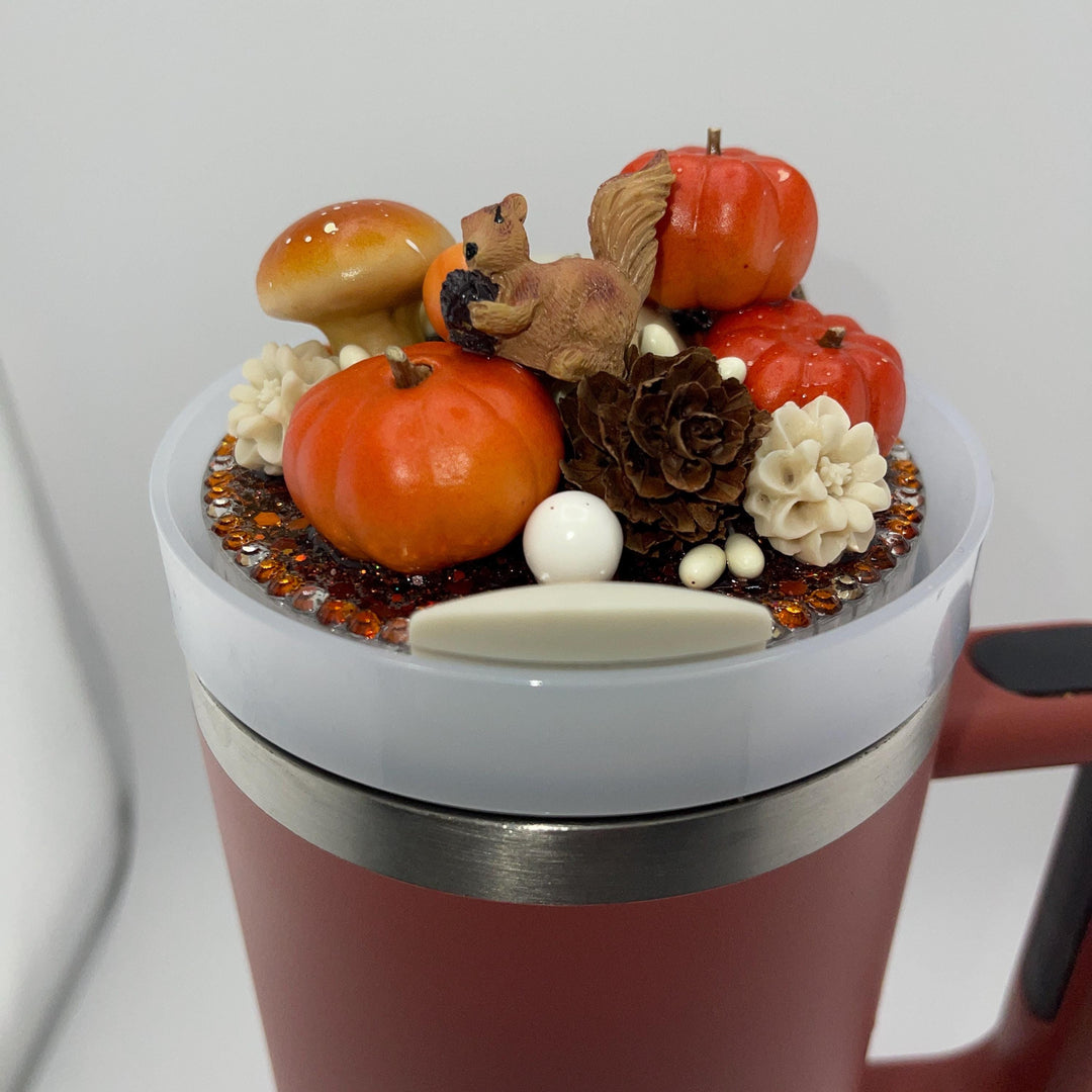 Fall Season Tumbler Topper to fit your 40 oz Stanley tumbler, Autumn theme, Fall pumpkins, decorative lid, unique gift LIMITED QUANTITY