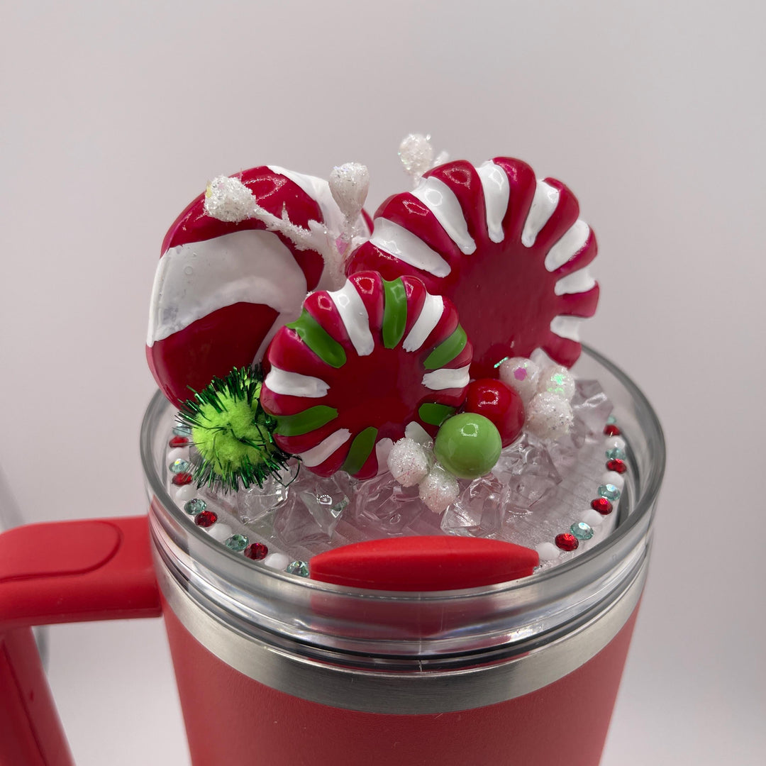 Whimsical Christmas Candy Topper, Merry Christmas Tumbler Topper 3D Decorative Lid, fits your Stanley tumbler lid, unique Christmas gift