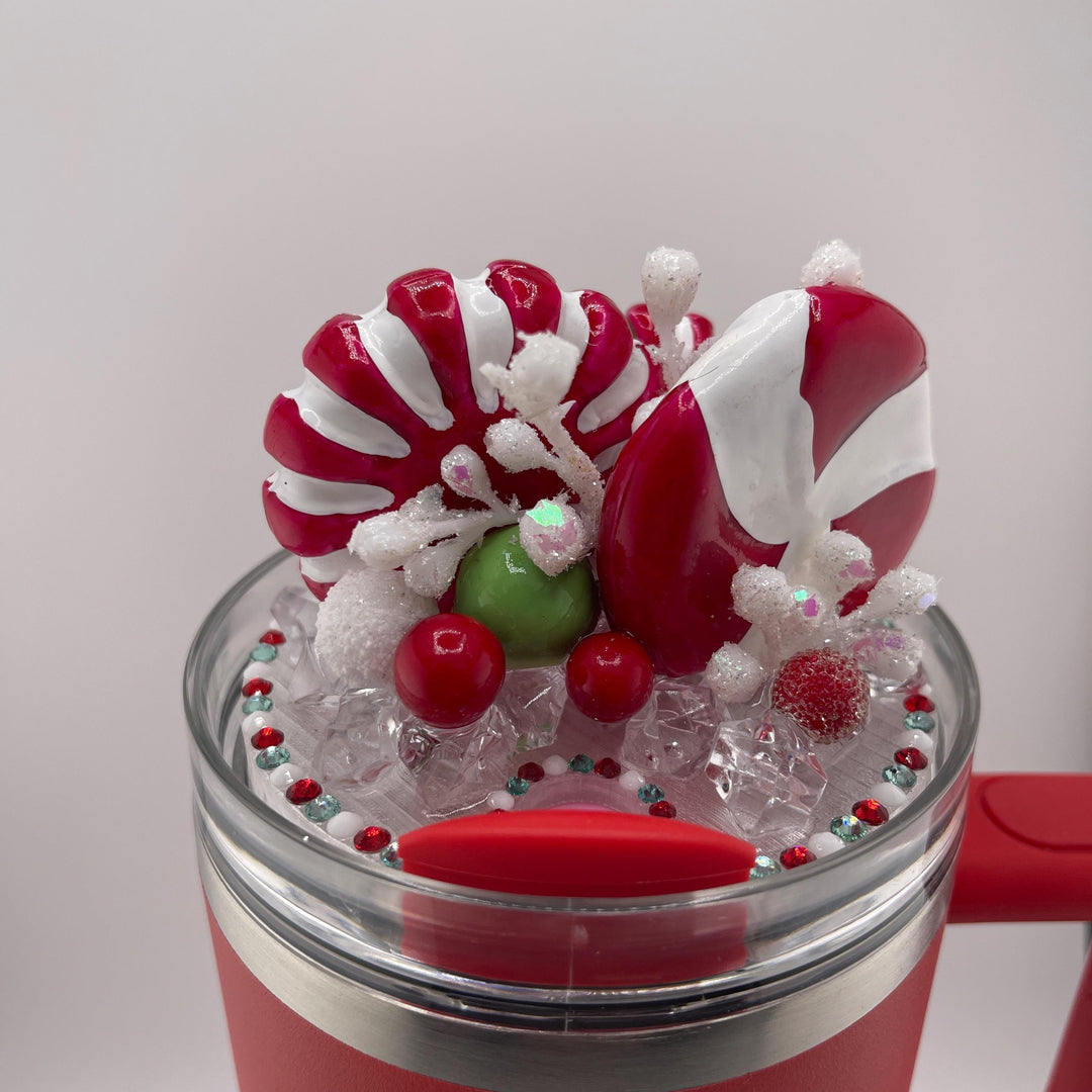 Whimsical Christmas Candy Topper, Merry Christmas Tumbler Topper 3D Decorative Lid, fits your Stanley tumbler lid, unique Christmas gift