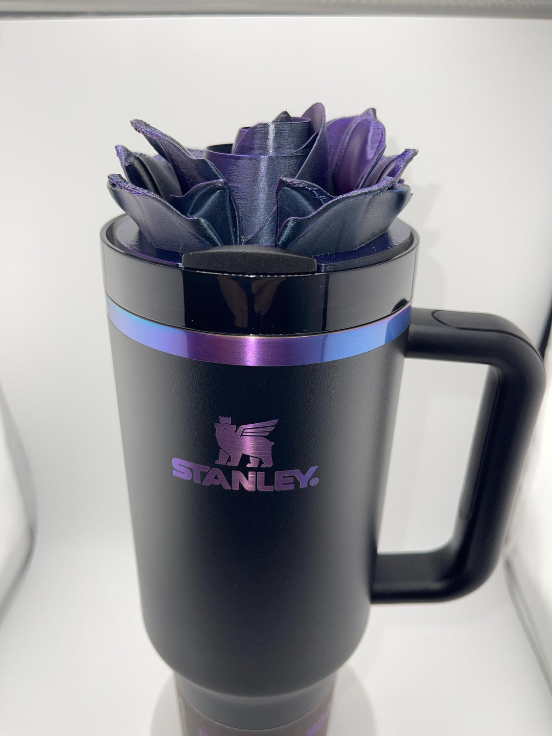 3D Rose black, purple, blue color changing Tumbler Topper that fit the Black Chroma Crystal Clear Night tumbler lids, BEST SELLER