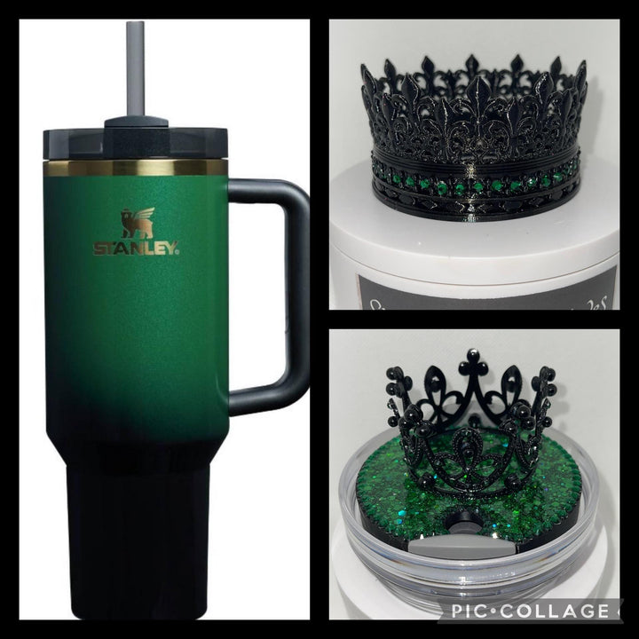 Wickedly Witch black or emerald crown topper, Fancy Rhinestone Crown tumbler topper or rhinestone crown 3 boot, Emerald straw topper