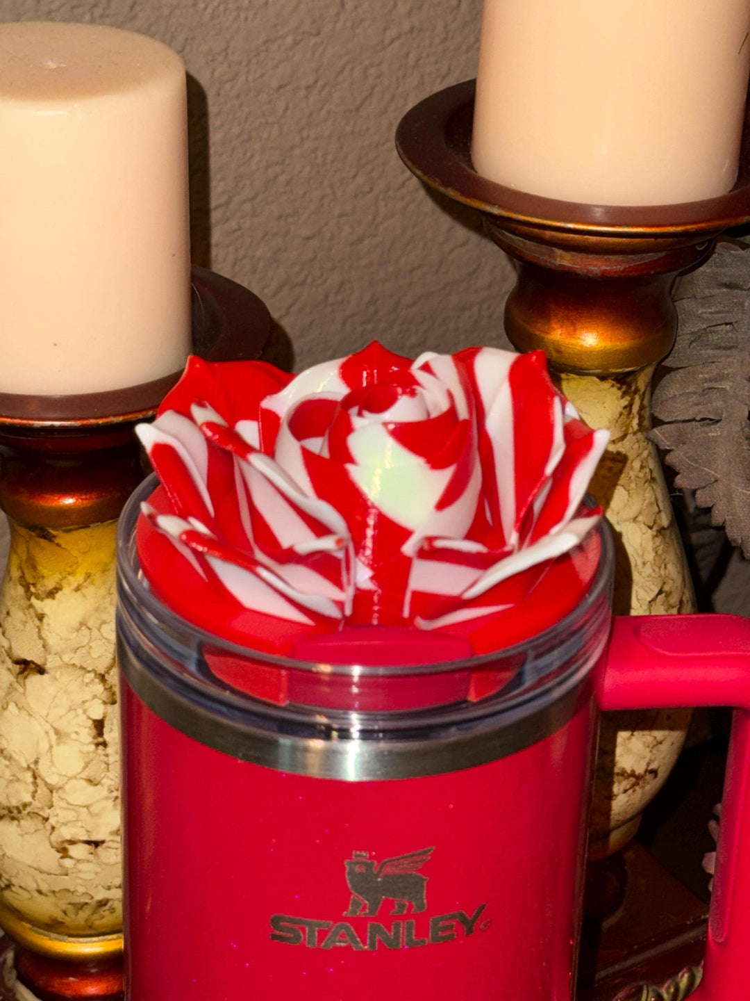 Christmas Candy Cane Stripped Roses and Rhinestone Tumbler Boots, Red, White, Silver, Peppermint Christmas tumbler accessories, BEST SELLER