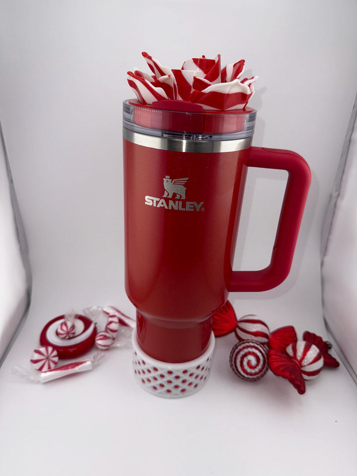 Christmas Candy Cane Stripped Roses and Rhinestone Tumbler Boots, Red, White, Silver, Peppermint Christmas tumbler accessories, BEST SELLER