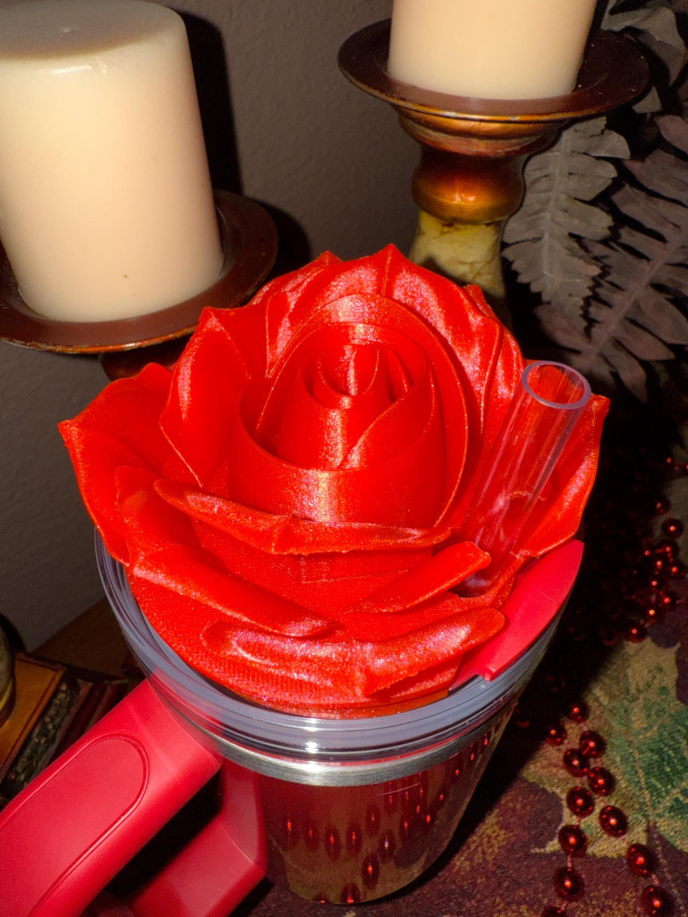 Christmas Rose Tumbler Toppers, Red, White, Peppermint, Candy Stripe Christmas tumbler accessories, BEST SELLER