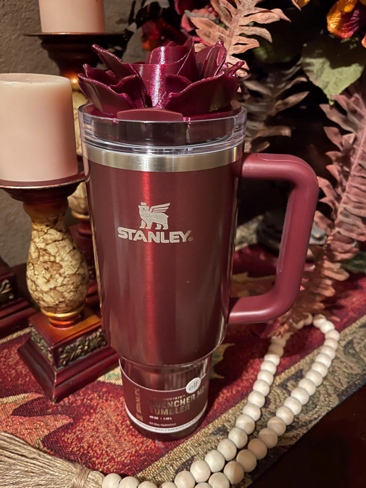 3D Rose Burgundy Black Purple Ombre Tumbler Topper that fit the new Jam Session or Tyla Tyger Stanley Tumbler lids, BEST SELLER