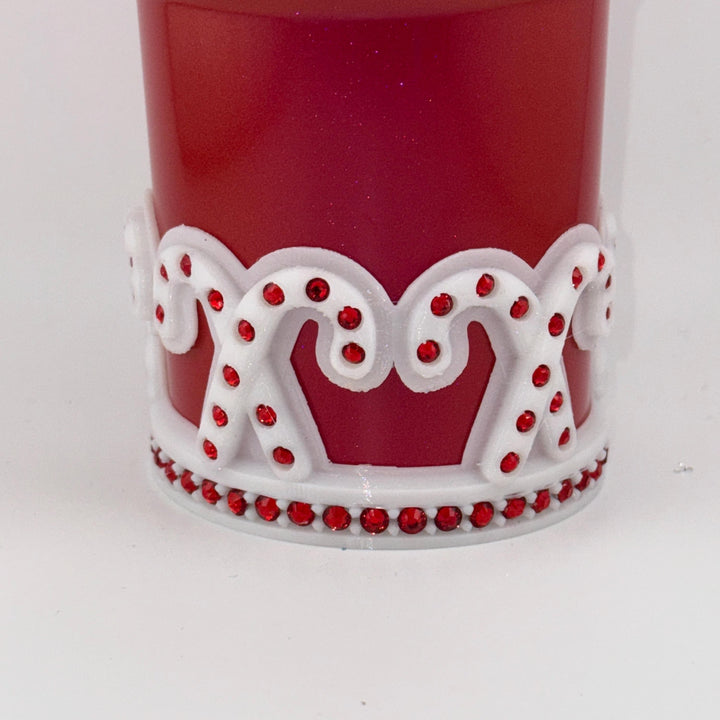 Rhinestone Candy Cane Tumbler Boot, Rec White Silver, Protective Sleeve, HOT SELLER