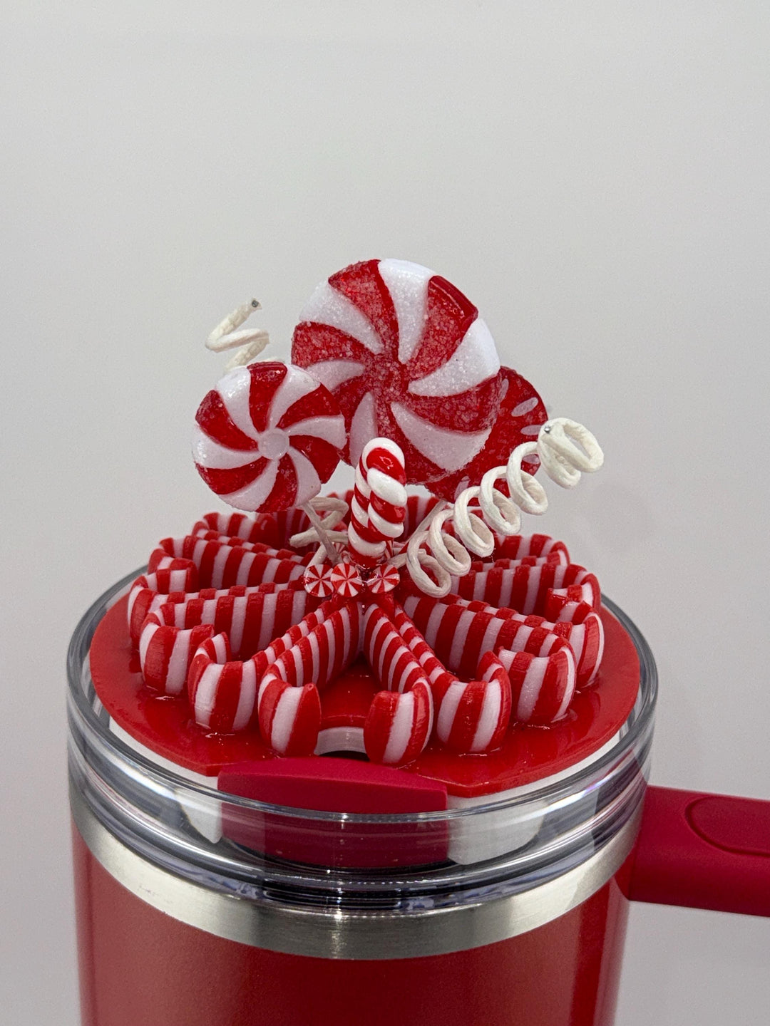 Candy Cane Peppermint Christmas Candy Tumbler Topper, 3D Decorative Lid, fits your Stanley tumbler lid, unique Christmas gift