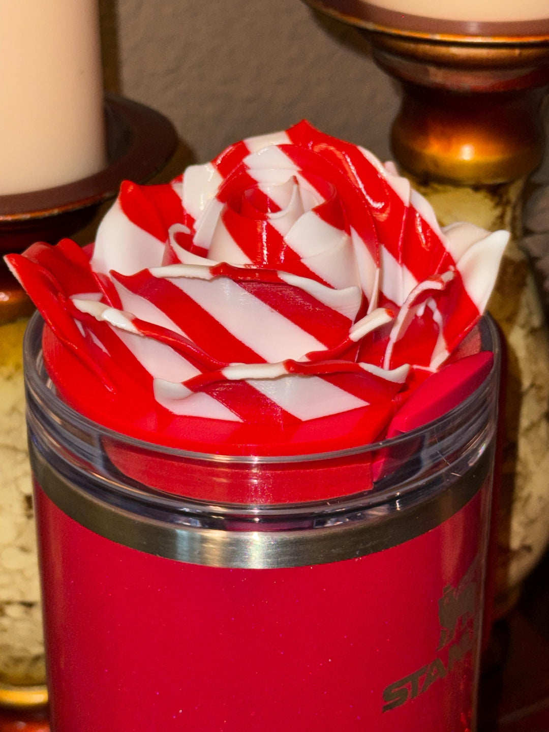 Christmas Candy Cane Stripped Roses and Rhinestone Tumbler Boots, Red, White, Silver, Peppermint Christmas tumbler accessories, BEST SELLER