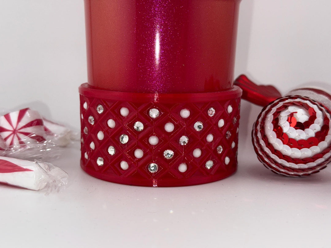 Christmas Candy Cane Stripped Roses and Rhinestone Tumbler Boots, Red, White, Silver, Peppermint Christmas tumbler accessories, BEST SELLER