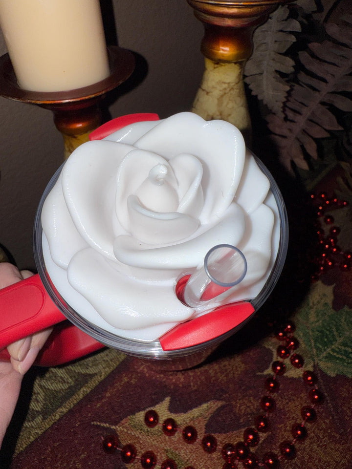 Christmas Rose Tumbler Toppers, Red, White, Peppermit Christmas tumbler accessories, BEST SELLER