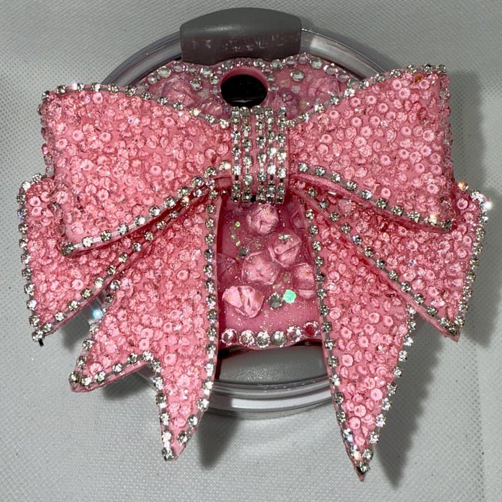 Red Rhinestone Bow Tumbler Topper, Rhinestone lid, fits Stanley lids, Rhinestones, decorative lid, unique gift, Limited Quantity