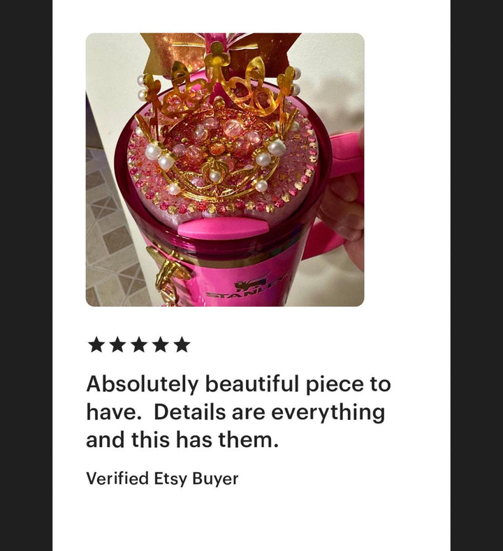 Good Witch Rhinestone Crown or Rose topper, or Fancy Rhinestone Crown Boot sized to fit your Stanley tumbler, unique gift, BEST SELLER