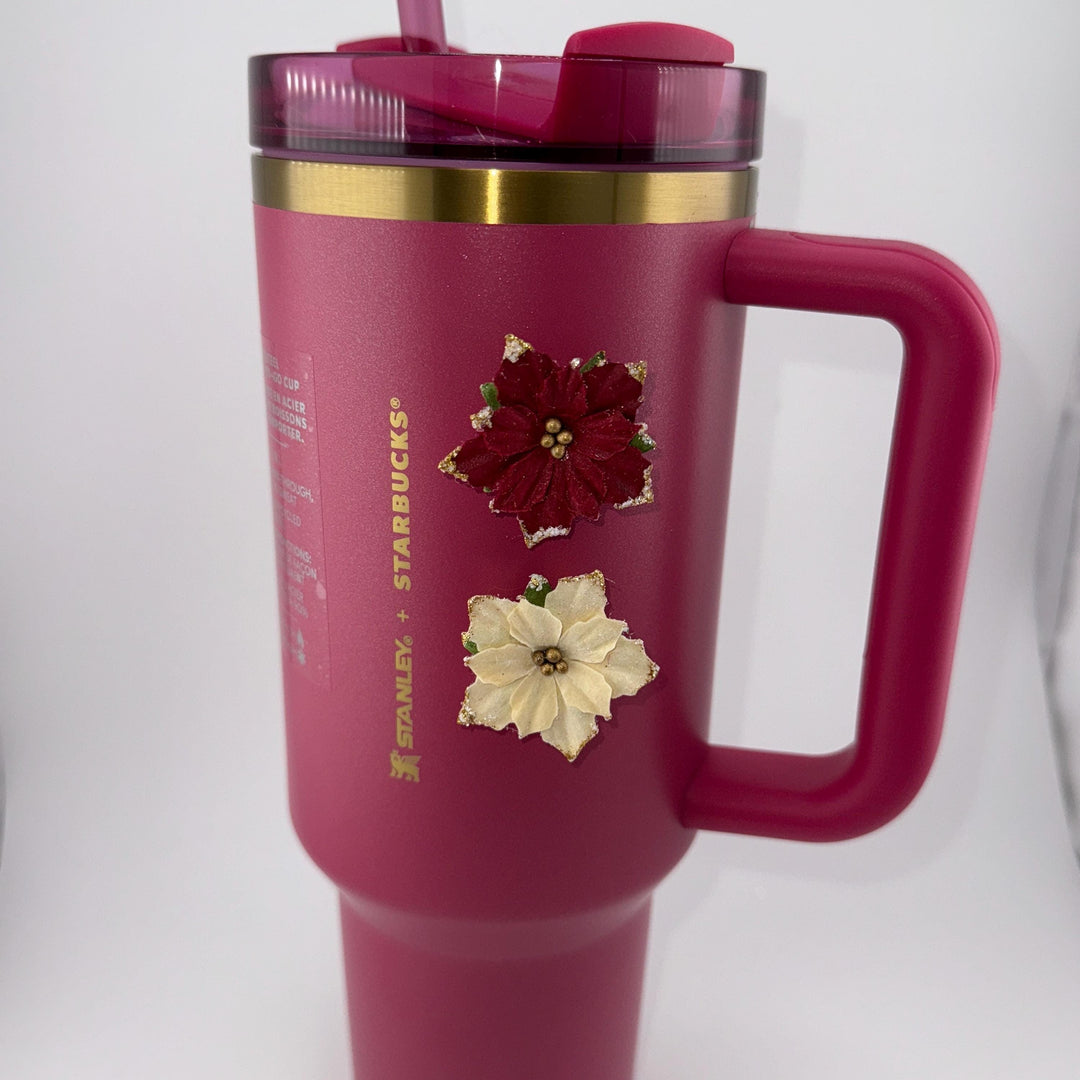 Christmas Poinsettia Tumbler Charm Magnets, Tumbler Accessories, magnetic Stanley decorations, locker magents, refrigerator magnets