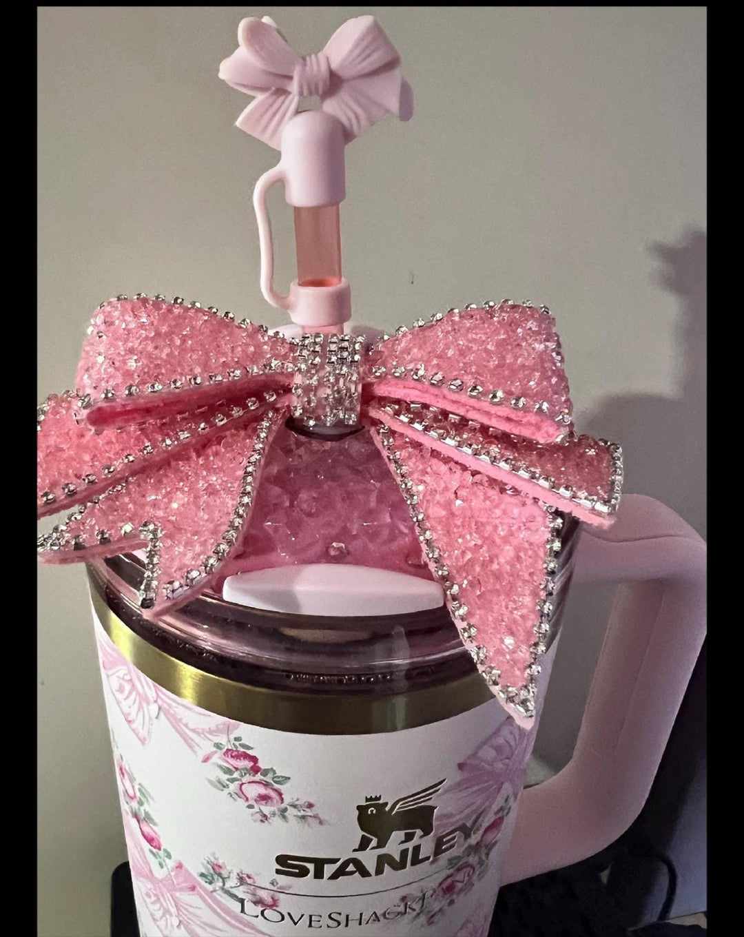 Rhinestone Bow Tumbler Topper, Rhinestone lid, fits 40 oz Stanley lids, Rhinestones, decorative lid, unique gift, Limited Quantity