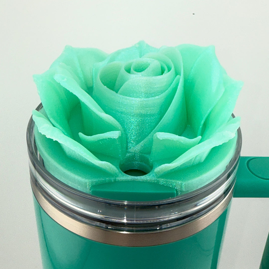 3D Rose Tumbler Topper that fit the new Gumdrop Green Stanley lids, Rose tumbler topper, 3D Decorative Lid