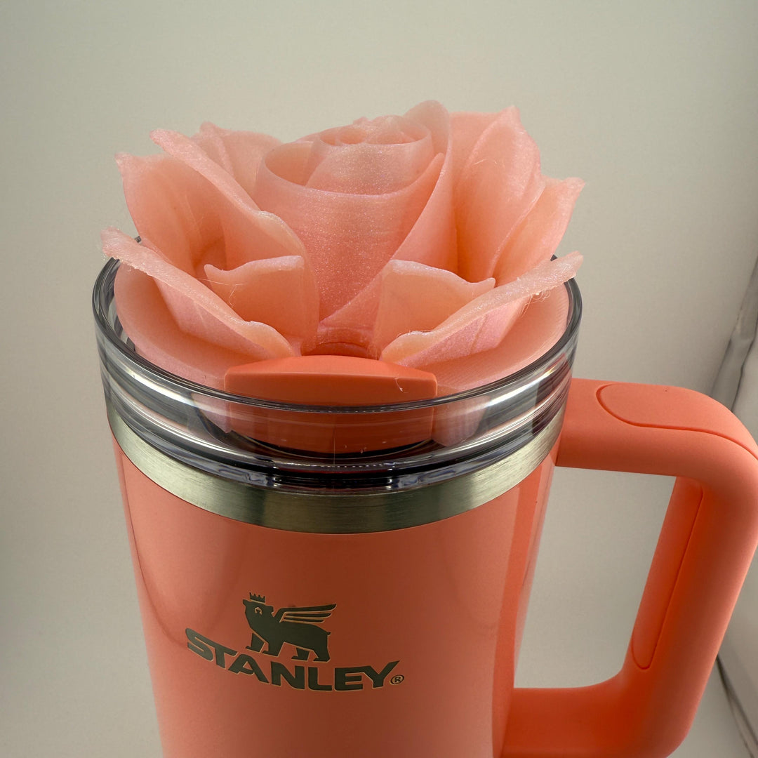 3D Rose Tumbler Topper that fit the new Coral Fixation Stanley lids, Rose tumbler topper, 3D Decorative Lid