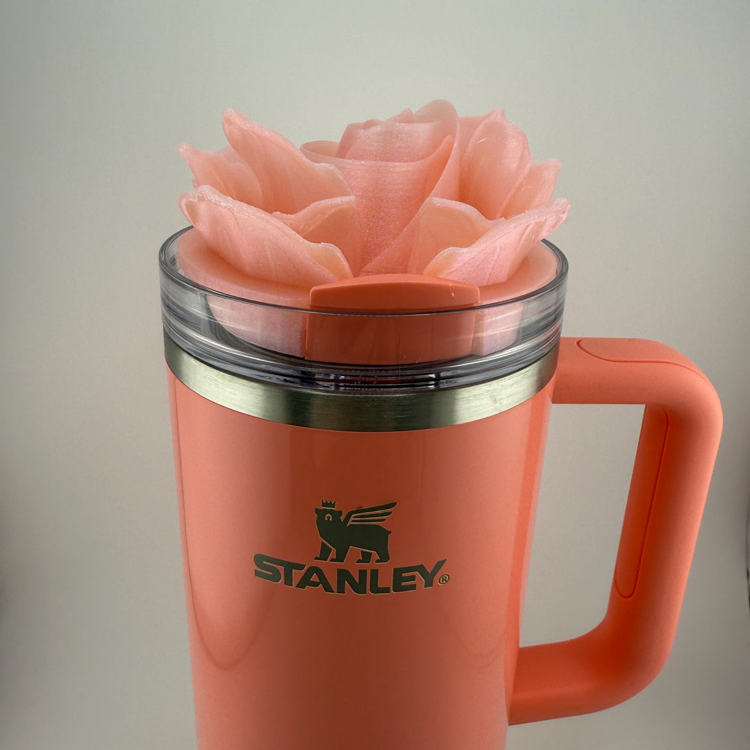 3D Rose Tumbler Topper that fit the new Coral Fixation Stanley lids, Rose tumbler topper, 3D Decorative Lid