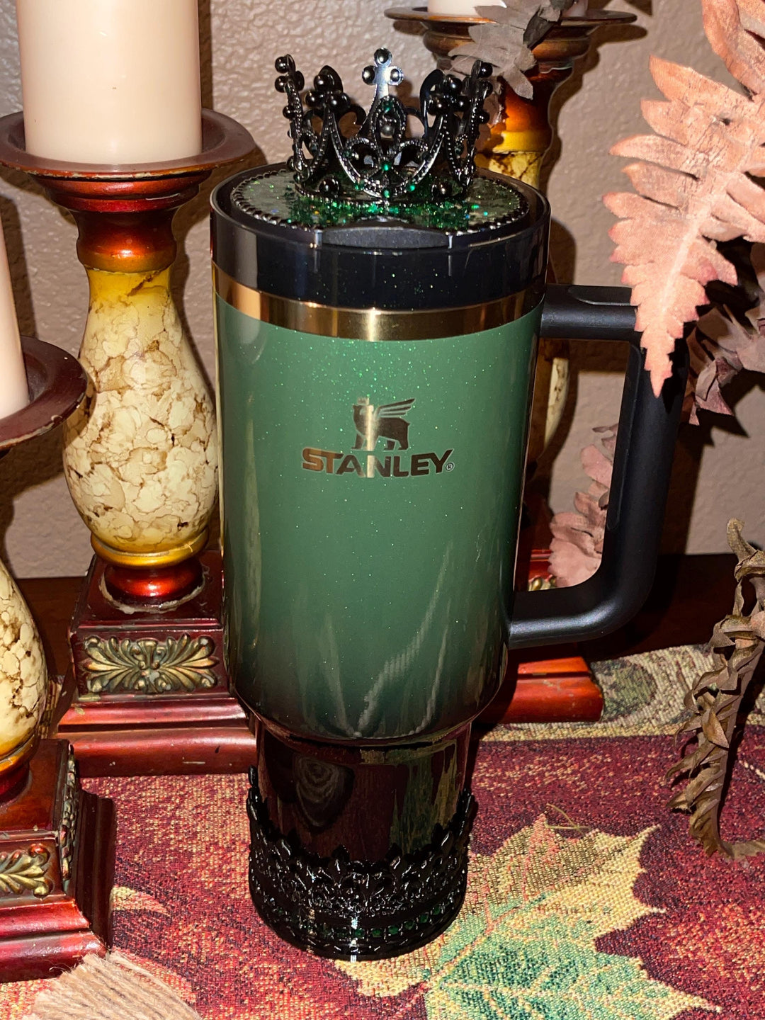 Wickedly Witch black or emerald crown topper, Fancy Rhinestone Crown tumbler topper or rhinestone crown 3 boot, Emerald straw topper