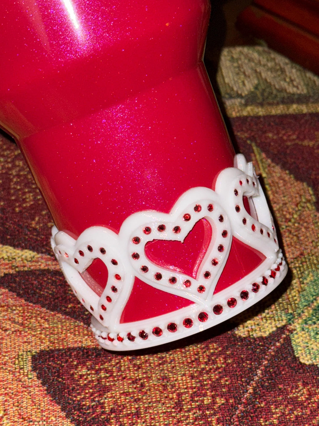 Rhinestone Valentine Heart Tumbler Boot, Red White, Protective Sleeve, HOT SELLER