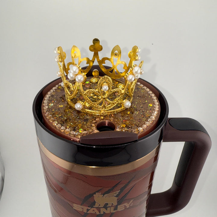 Tiger print Tumbler Boot, Rhinestone Tiger Topper, Gold Crown Topper, fits your 40 oz Stanley Tumblers, Unique Gift, LIMITED SUPPLY