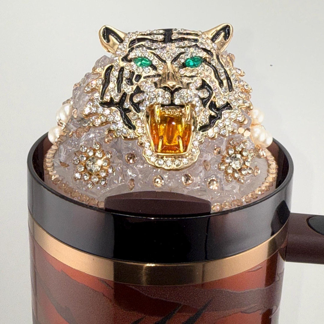 Tiger print Tumbler Boot, Rhinestone Tiger Topper, Gold Crown Topper, fits your 40 oz Stanley Tumblers, Unique Gift, LIMITED SUPPLY