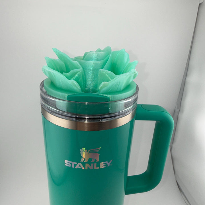 3D Rose Tumbler Topper that fit the new Gumdrop Green Stanley lids, Rose tumbler topper, 3D Decorative Lid