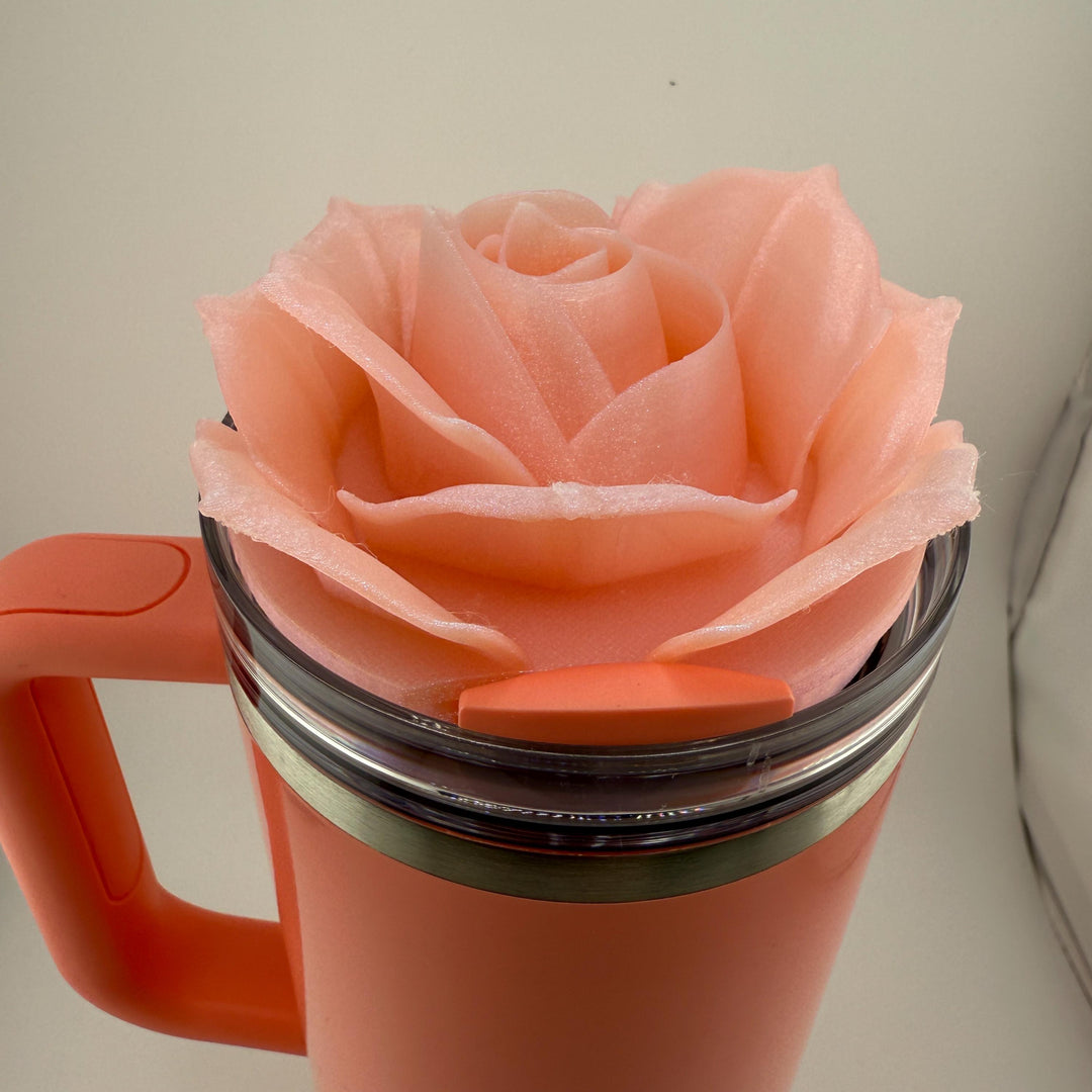 3D Rose Tumbler Topper that fit the new Coral Fixation Stanley lids, Rose tumbler topper, 3D Decorative Lid