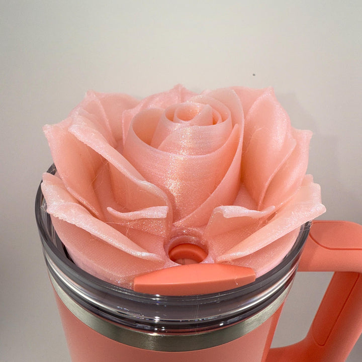 3D Rose Tumbler Topper that fit the new Coral Fixation Stanley lids, Rose tumbler topper, 3D Decorative Lid