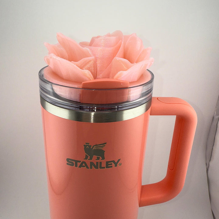 3D Rose Tumbler Topper that fit the new Coral Fixation Stanley lids, Rose tumbler topper, 3D Decorative Lid