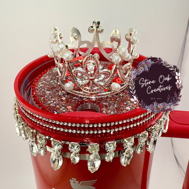 Red Silver Rhinestone Royal Princess Accessory Collection for Stanley tumblers, Princess Crown Topper, Royal Halo Lid BEST SELLER