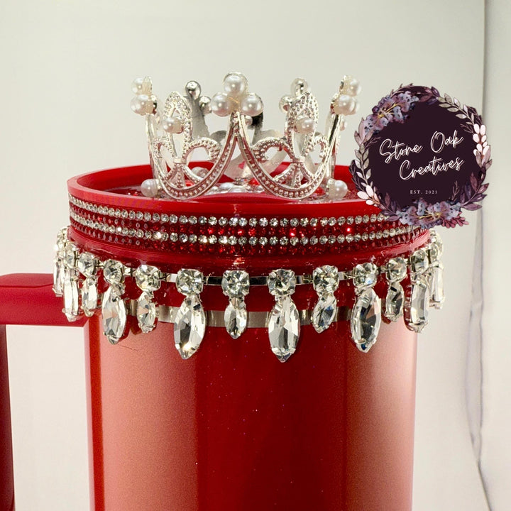 Red Silver Rhinestone Royal Princess Accessory Collection for Stanley tumblers, Princess Crown Topper, Royal Halo Lid BEST SELLER
